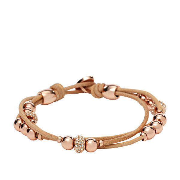 FOSSIL Nude Multi Strand rósagyllt leðurarmband JA6539