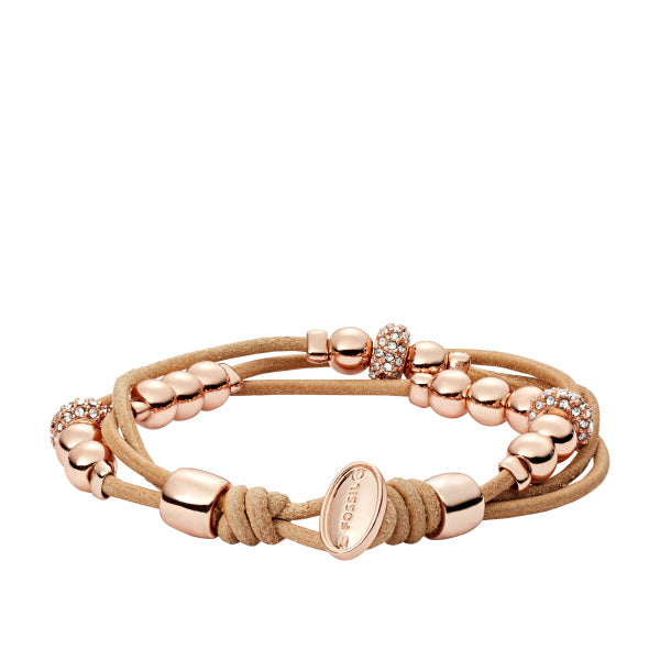 FOSSIL Nude Multi Strand rósagyllt leðurarmband JA6539
