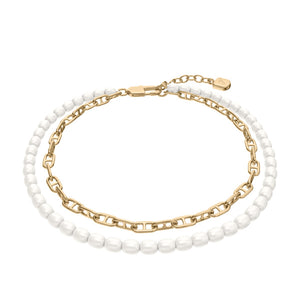 FOSSIL Heritage Pearl D-Link gyllt armband JA7322
