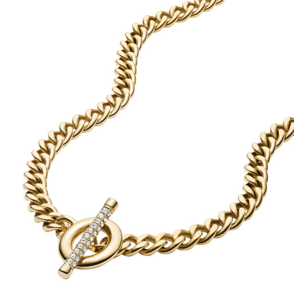FOSSIL Carlie T-Bar Pave gyllt hálskeðja JF04956