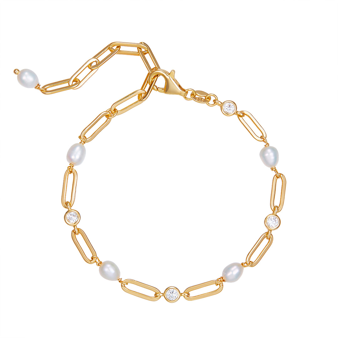 VERA DESIGN Nexus Divine Pearl gyllt silfurarmband með zirkonia