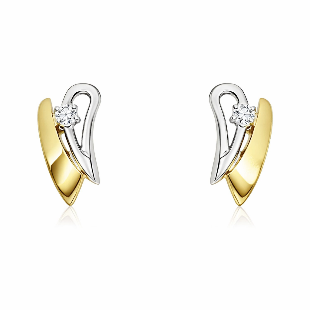 Gull og hvítagullseyrnalokkar 14kt með zirkonia