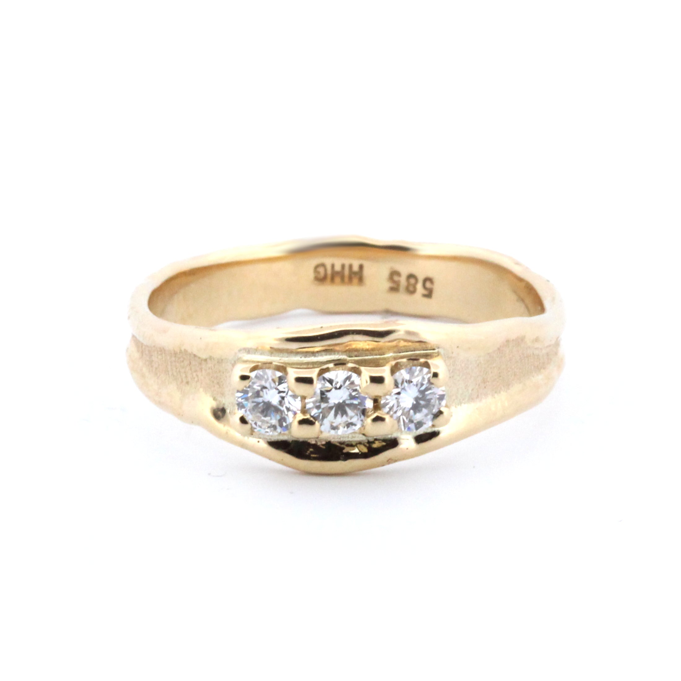 LAUPUR 14k eldmótaður gullhringur með 3x 0.05ct lab demöntum