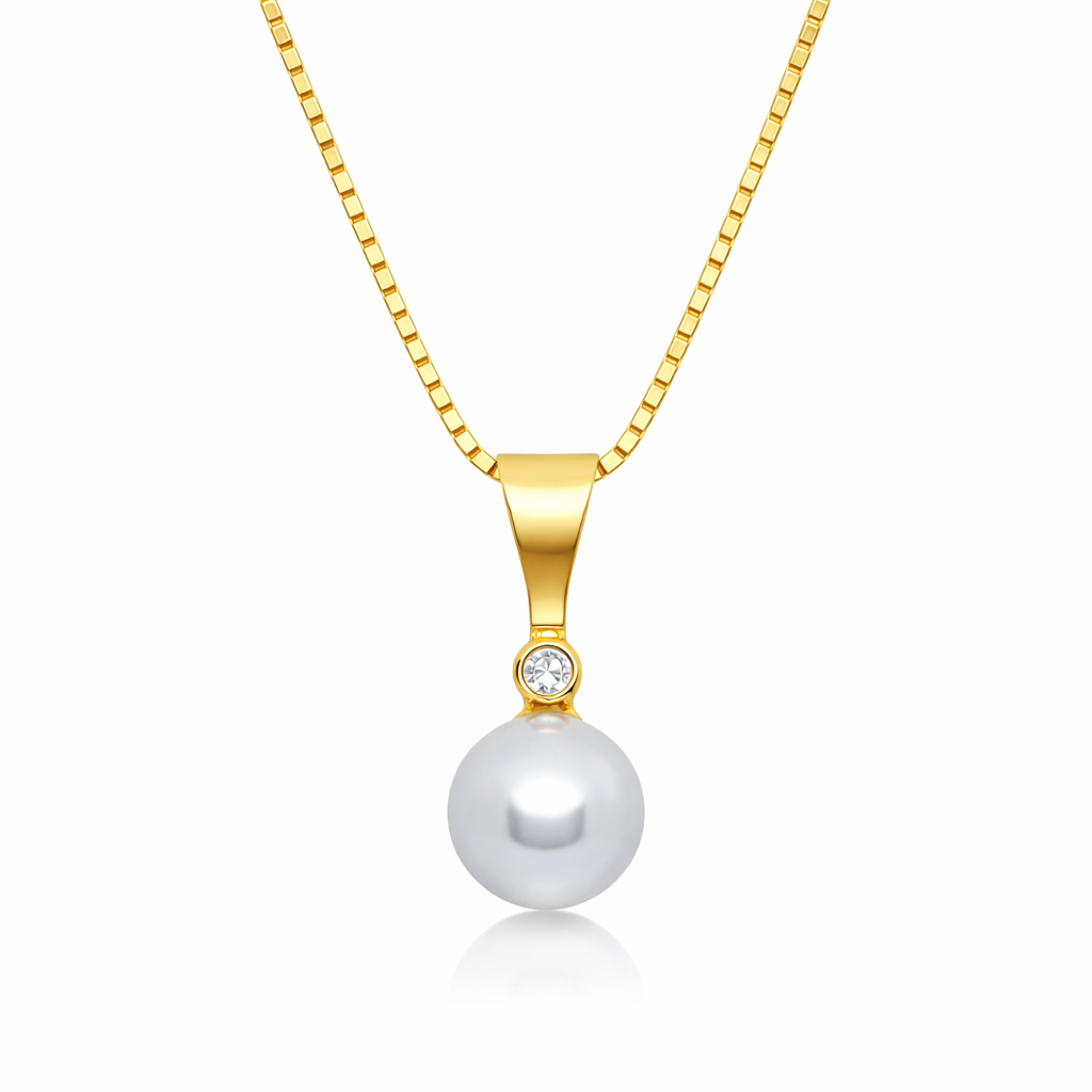 Gullhálsmen 14kt með perlu og 0.065ct demanti