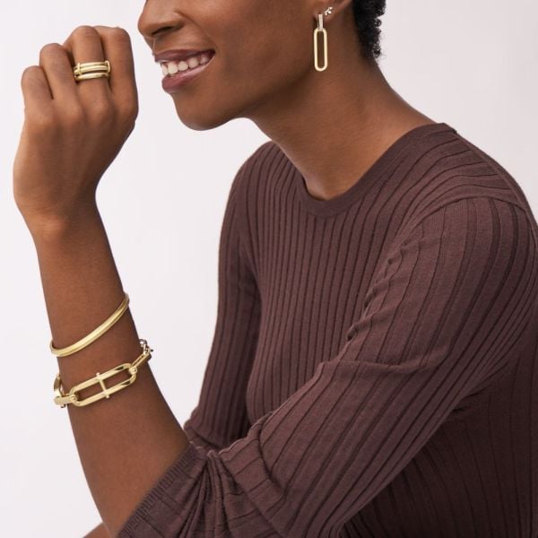 FOSSIL Heritage D-Link gylltir eyrnalokkar