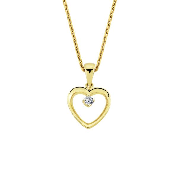 Gullhálsmen hjarta 14kt með 0.02ct demanti