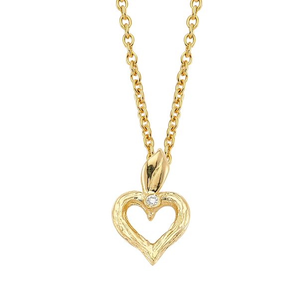 Nature gullhálsmen hjarta 14kt með 0.010ct demanti