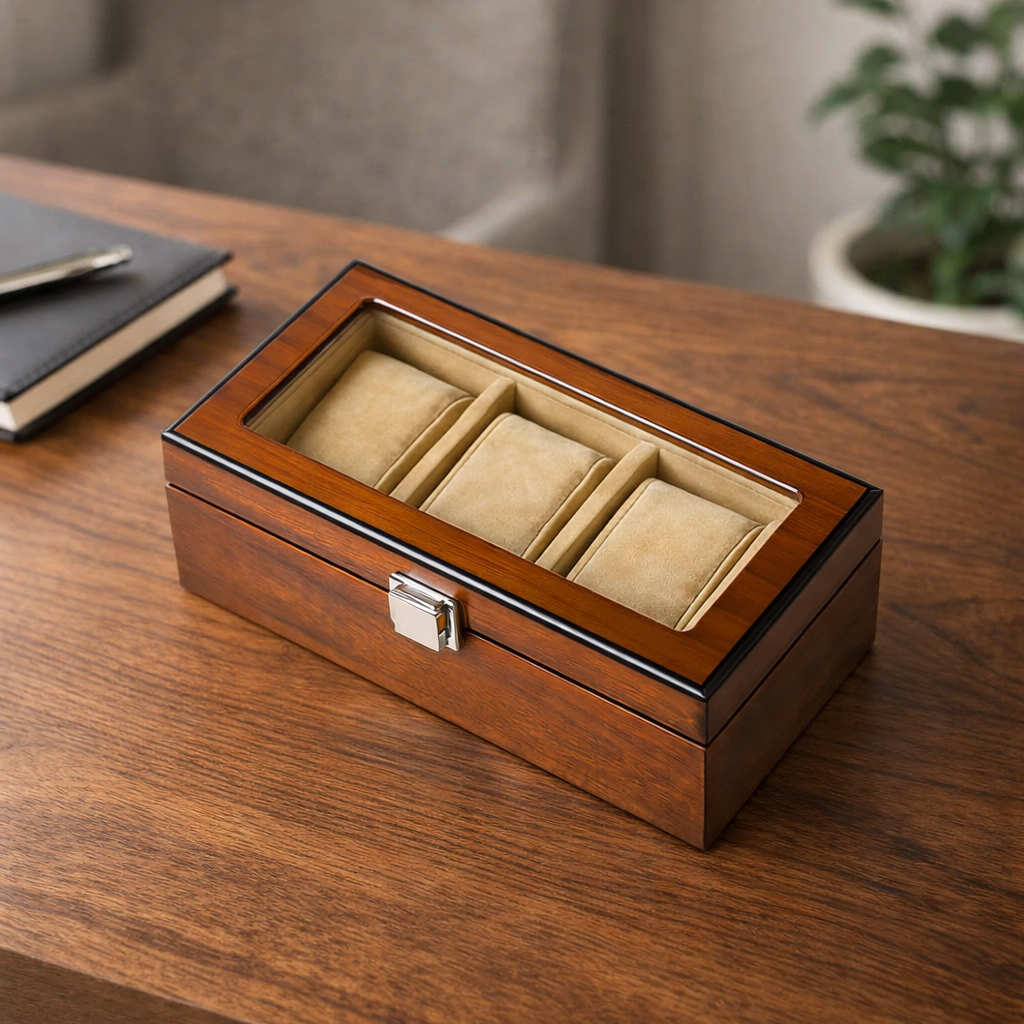 Úraskrín úr við fyrir 3 úr