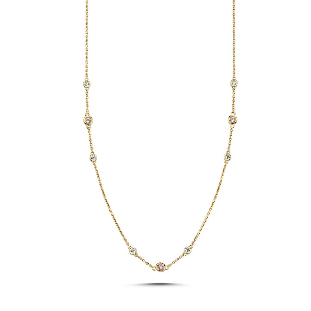 Zoe gullhálsmen 14kt með bleikum safír og 10x 0.025ct demöntum