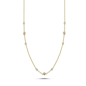 NURAN Zoe gullhálsmen 14kt með bleikum safír og 10x 0.025ct demöntum
