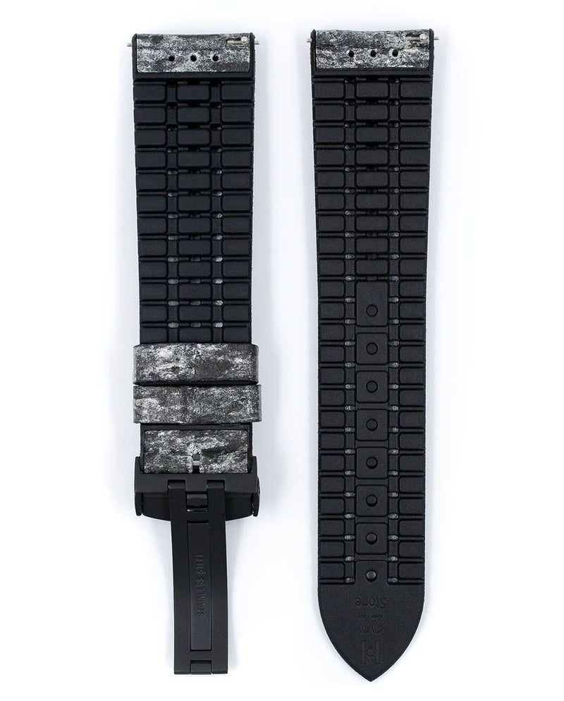 Grá leður / sílikon ól með stál lás | 20 og 22mm