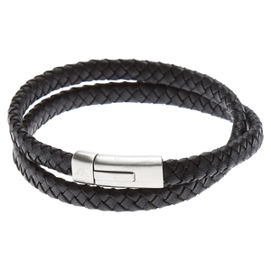 ARMANI svart leður herraarmband EGS2175