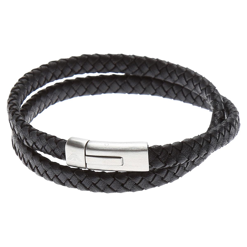 EMPORIO ARMANI Svart leður herraarmband