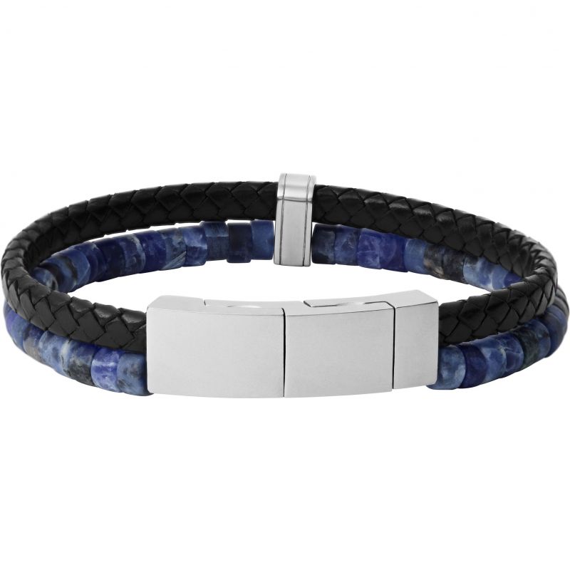 FOSSIL herraarmband með leðri og Sodalite