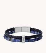 FOSSIL herraarmband með leðri og Sodalite steinum