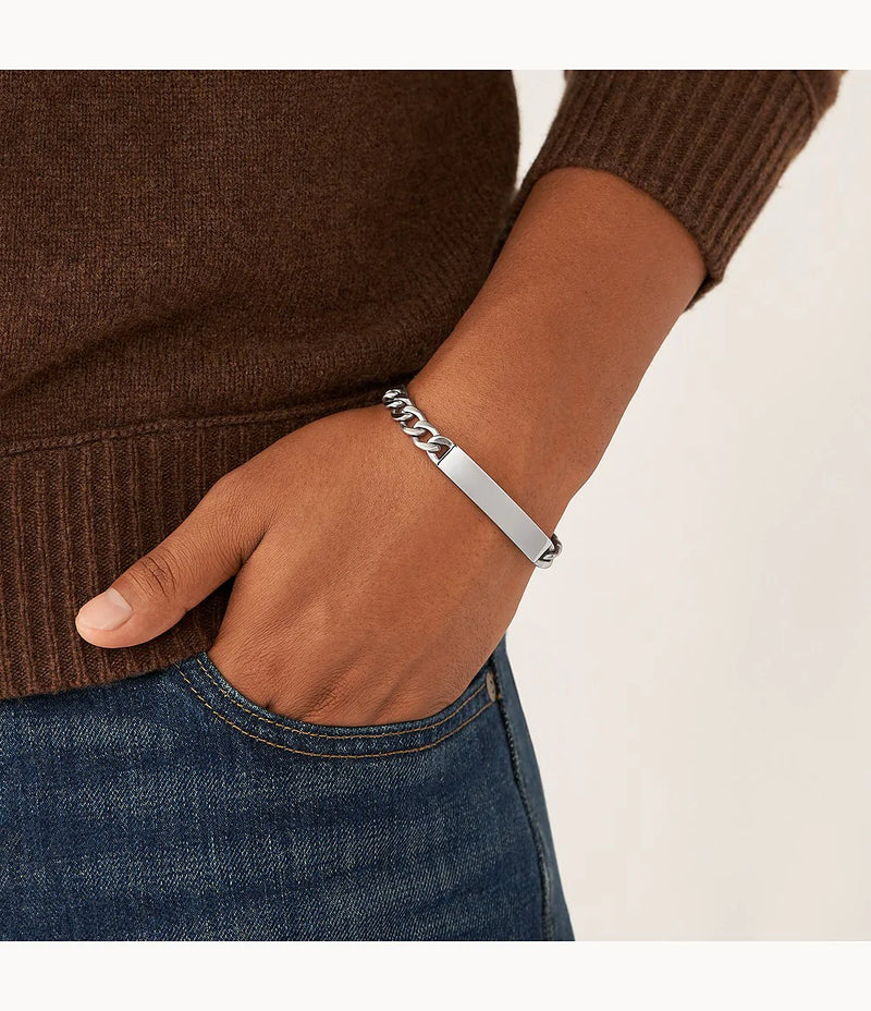 FOSSIL stál herraarmband með plötu fyrir áletrun