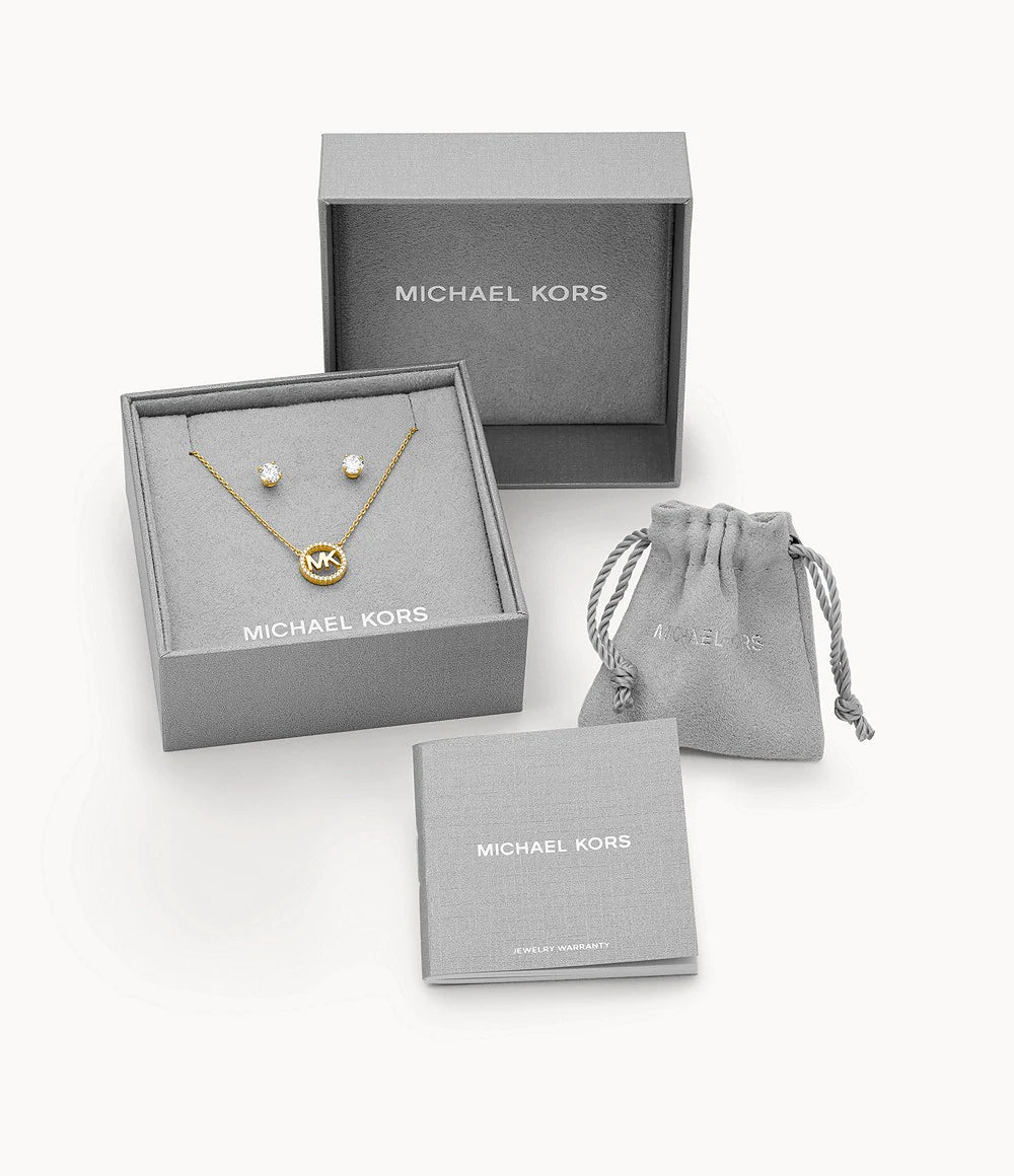 MICHAEL KORS Premium gjafasett, gyllt hálsmen og eyrnalokkar MKC1260