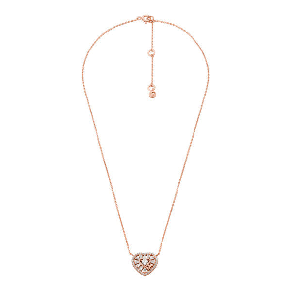 MICHAEL KORS Baguette Heart rósagyllt hálsmen með zirkonia