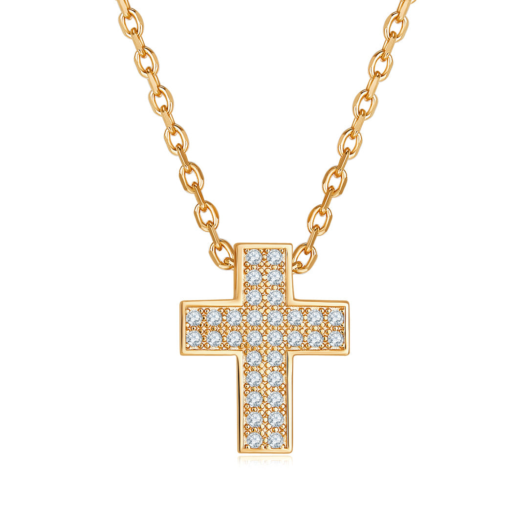 VERA DESIGN Cross Divine gyllt silfurhálsmen með zirkonia